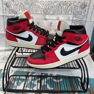 Nike Air Jordan 1 Mid Chicago Black Toe Black Gym Red White 7Y 554725-069
